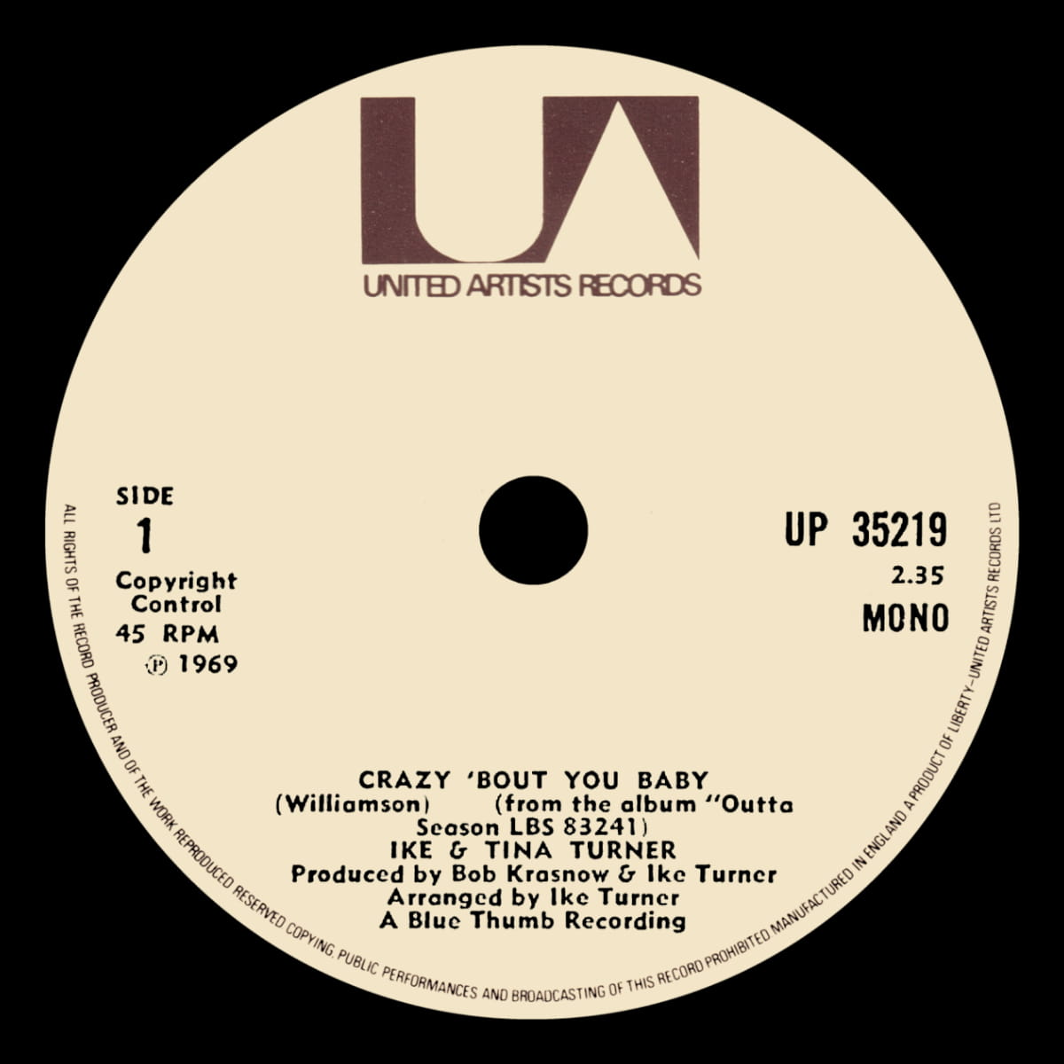 Ike & Tina Turner - Crazy 'Bout You Baby - Single